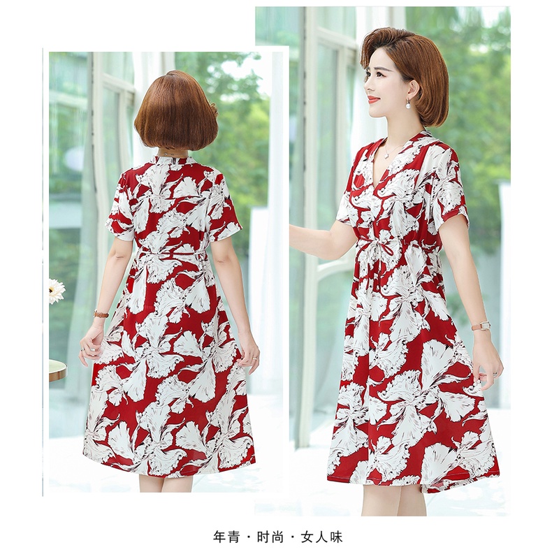 Đầm Dài Họa Tiết in Thời Trang Cho Phụ Nữ Trung Niên