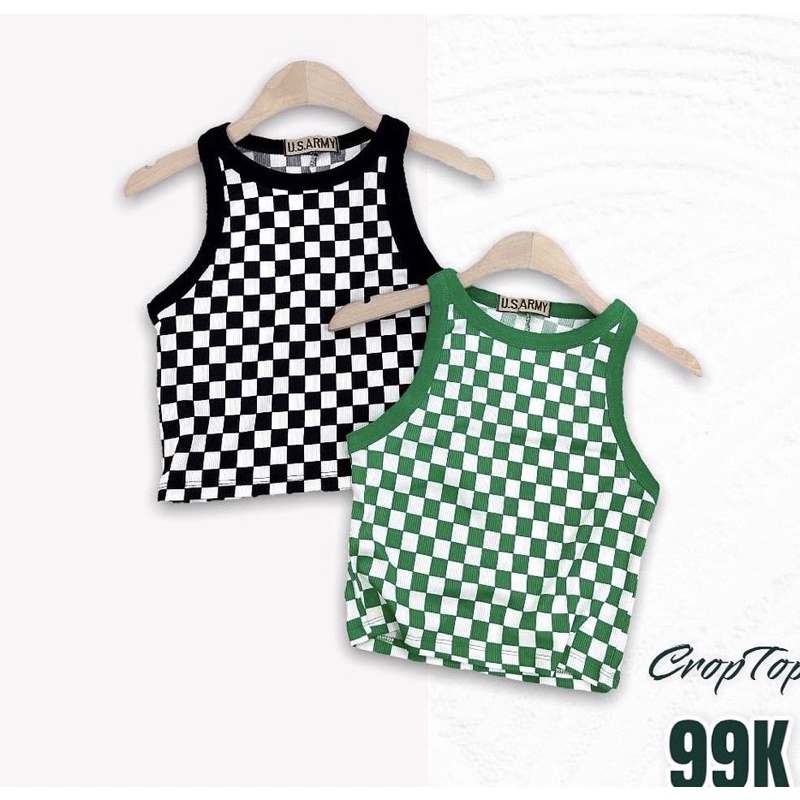 ÁO CROPTOP CARO XINH HOẠ TIẾT KẺ Ô B7