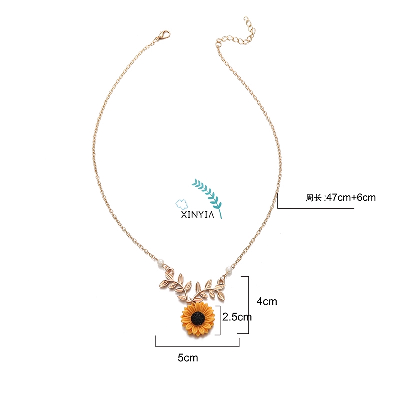 Dây Chuyền Mặt Hoa Hướng Dương Đính Ngọc Trai Sáng Tạo Cho Nữ