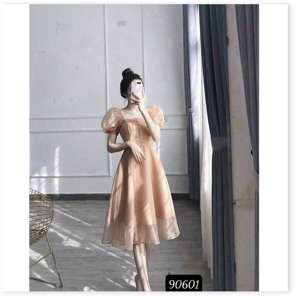 Đầm phối voan kiếng có nút sang trọng , tôn dáng cho các phu nhân KOKO MI STORE