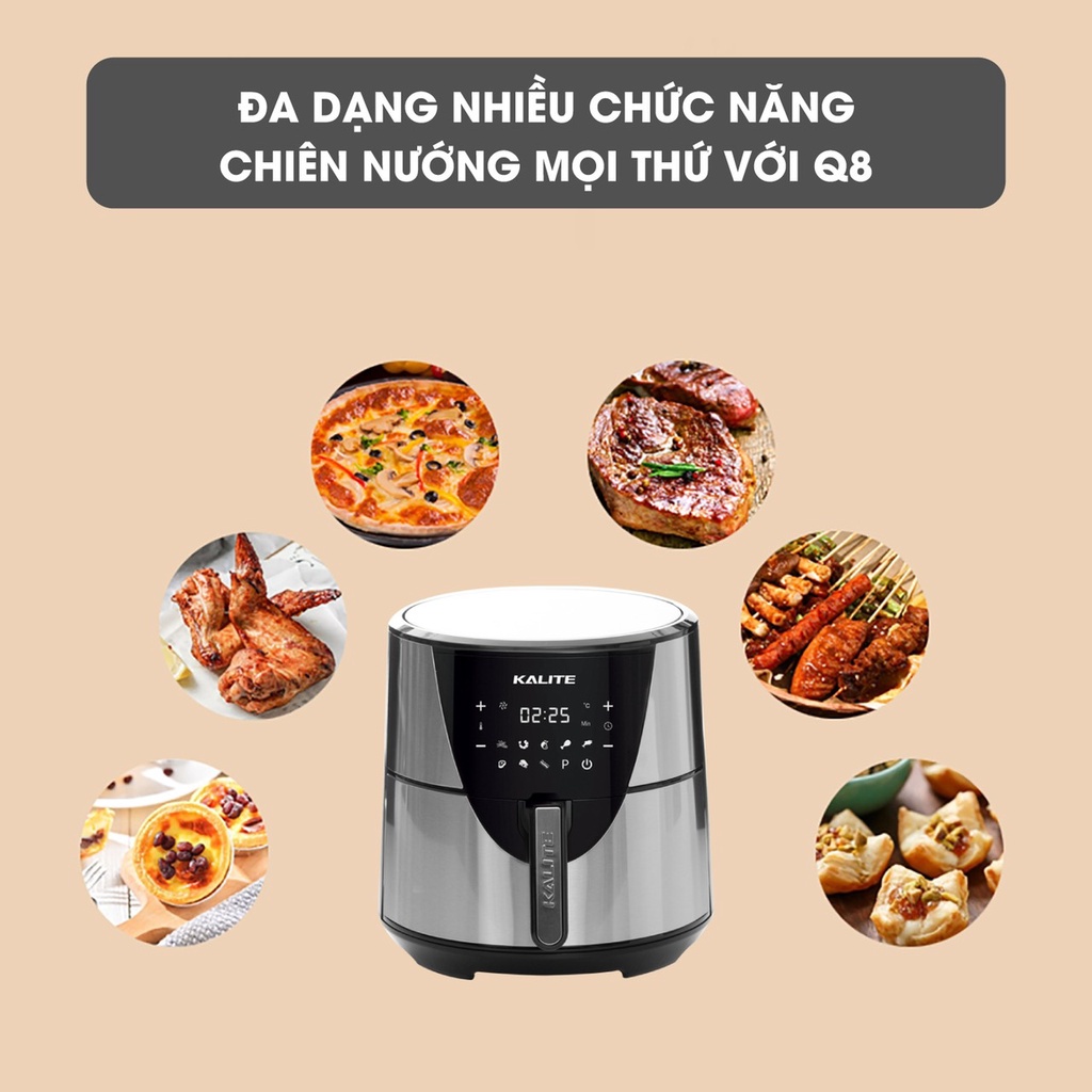 Nồi chiên không dầu KALITE Q8, Nồi chiên không dầu đa chức năng, Tiết kiệm thời gian chế biến món ăn, dễ dàng vệ sinh