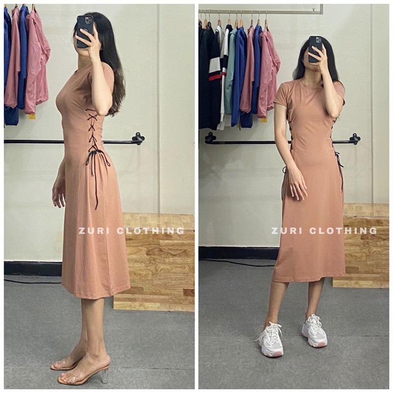 Đầm thun dây hông đan chéo