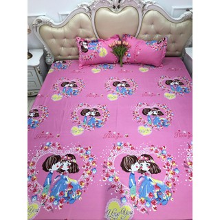 Set 1 ga 2 vỏ gối nằm 1M6/1M8 mẫu đám cưới hồng