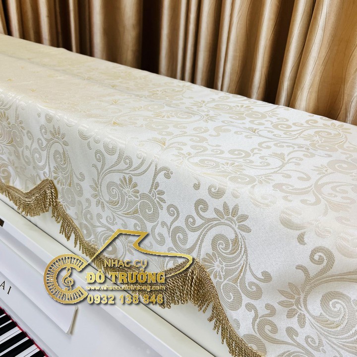 Khăn phủ đàn Piano trắng họa tiết ánh bạc