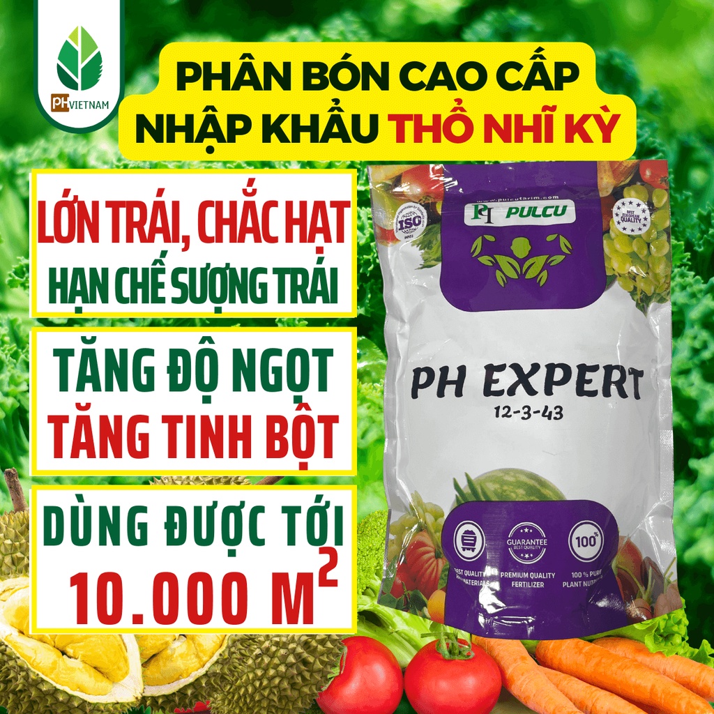 Phân Bón NPK 12-3-43 Túi 1Kg Dùng Được Tới 10.000m2, Pha 600 Lít Nước, Thúc Trái Lớn, Ngọt Trái, Dưỡng Trái
