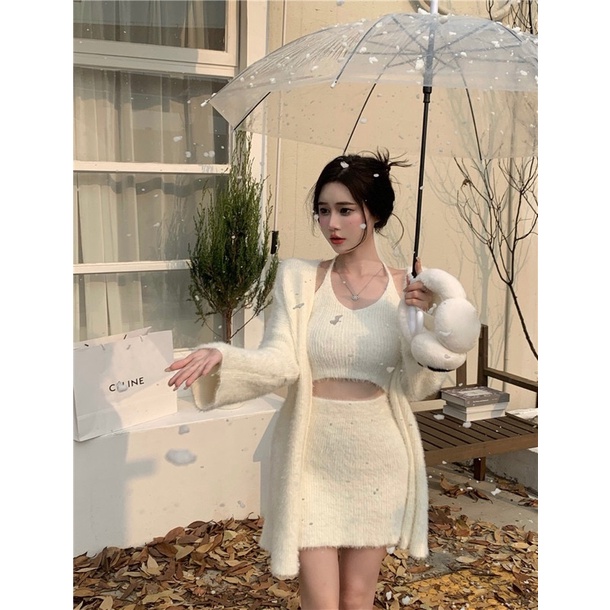 Set Len Lông Thỏ Siêu Mịn Body Áo Yếm + Chân Váy Và Áo Khoác Có Bán Rời