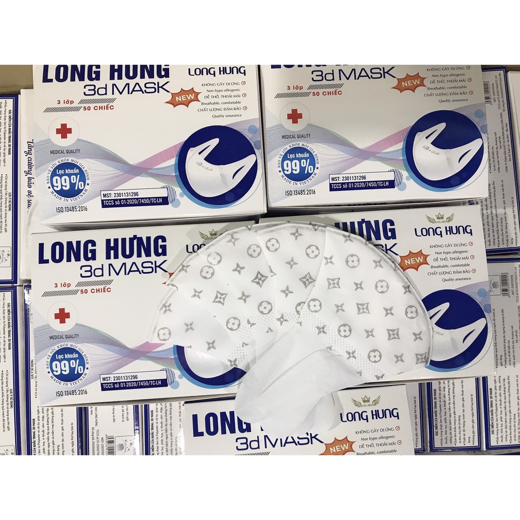 Khẩu trang 3D mask Long Hưng công nghệ Nhật Bản chống bụi mịn cao cấp hộp đóng 50 cái | BigBuy360 - bigbuy360.vn