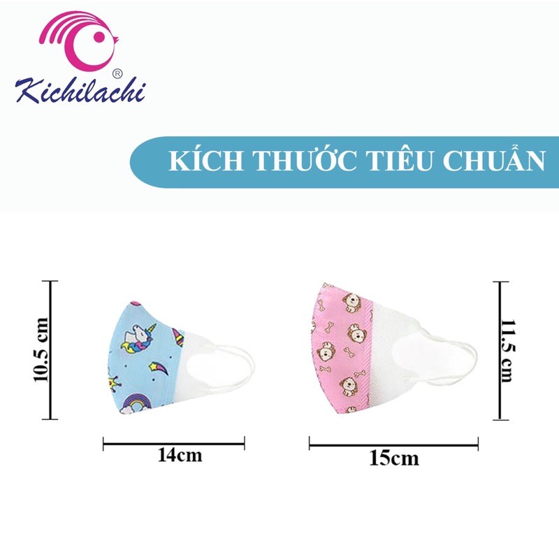 [Mã 157FMCGSALE giảm 8% đơn 500K] Khẩu trang trẻ em KICHILACHI 3D Mák kháng khuẩn,an toàn cho bé.(sét 5 cái)