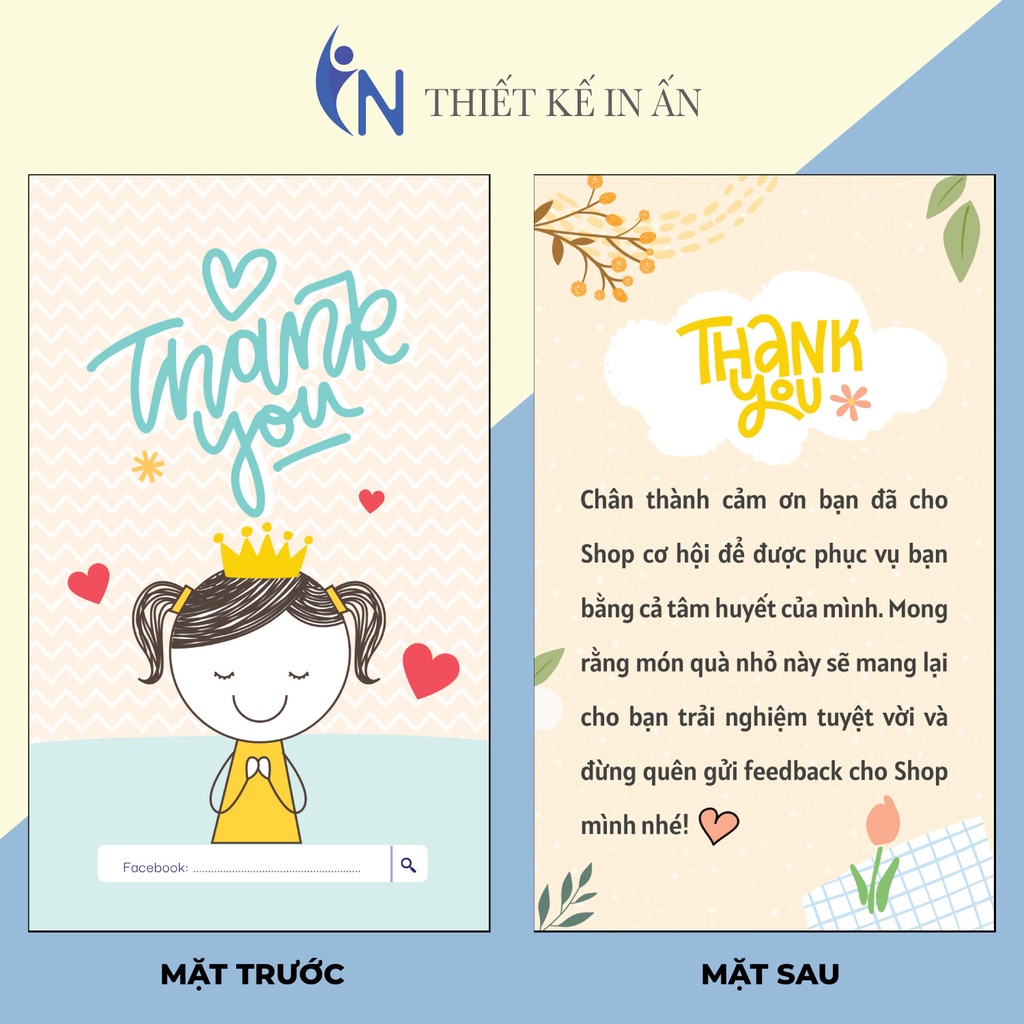 Thẻ cảm ơn, thiệp cảm ơn IN GIÁ RẺ cho shop bán hàng online bìa cứng, cán màng chất lượng cao - size 5,4x9cm - Mẫu 50