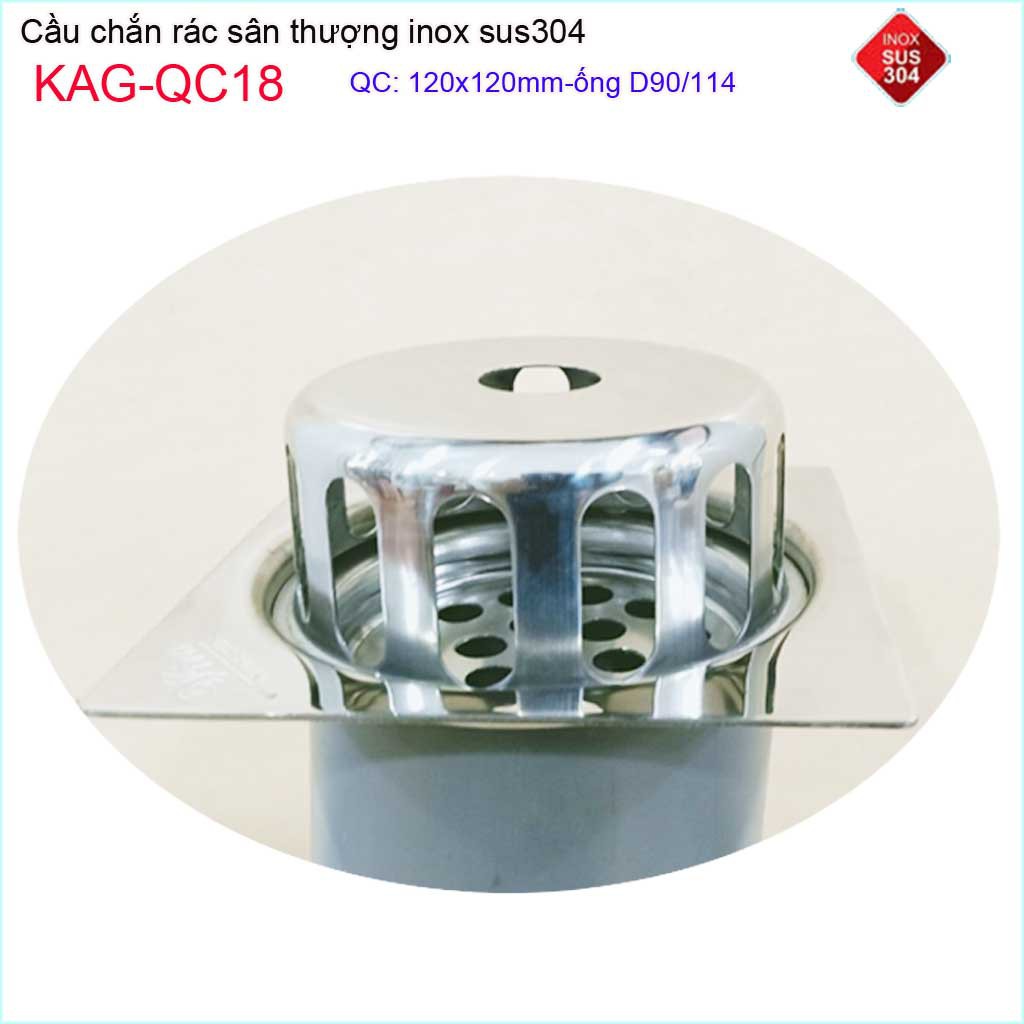 Cầu chắn rác đế vuông 12x12 D90 KAG-QC18, thoát nước sân thượng SUS304 ống 9cm thoát nhanh chắn rác tốt