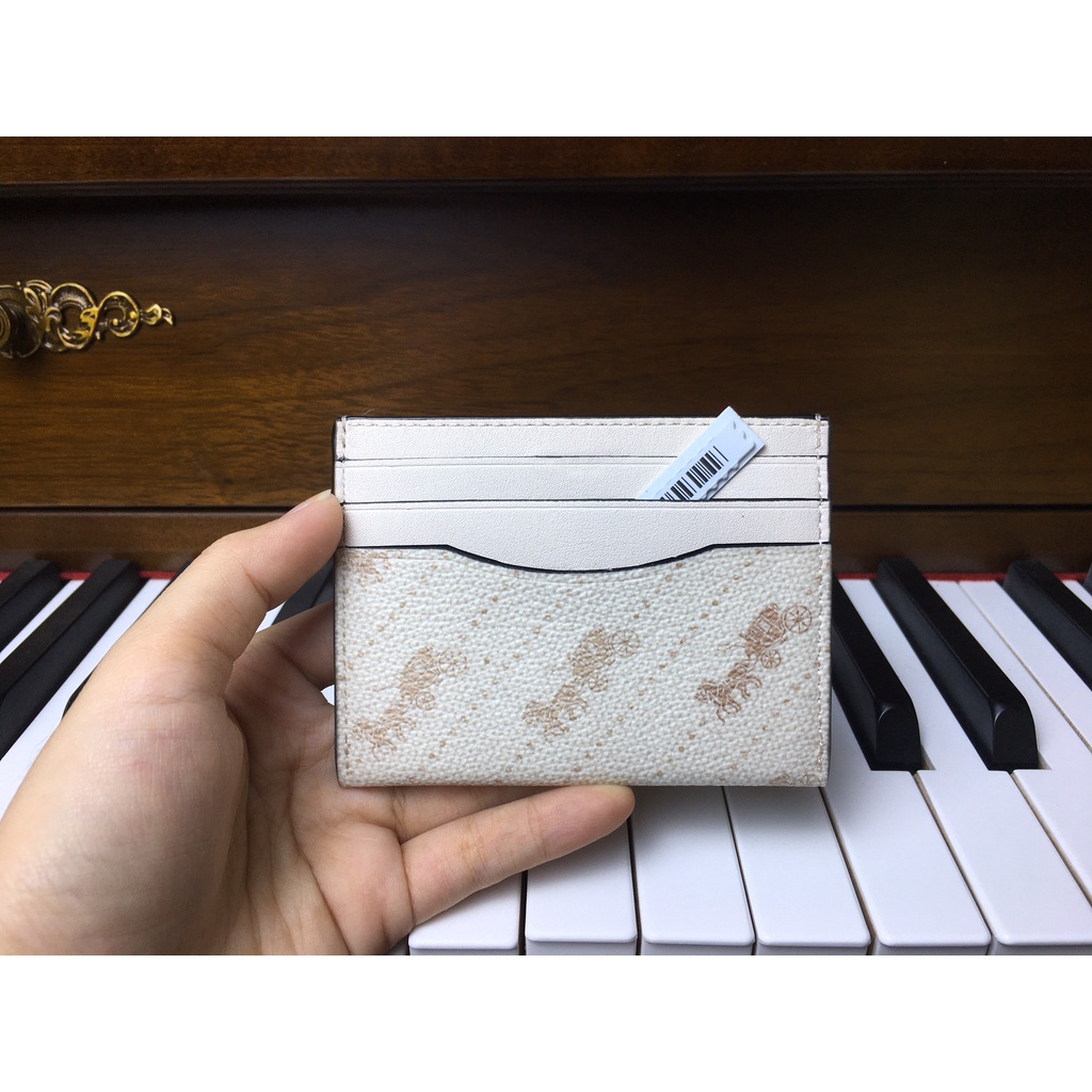 Ví coach card holder mini màu trắng logo ngựa