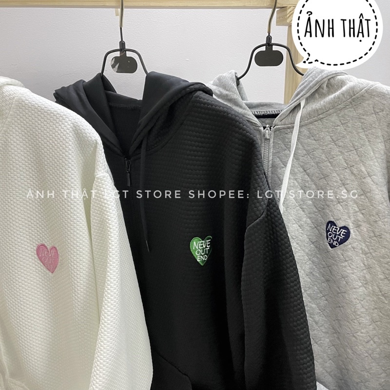 Áo khoác hoodie (có ảnh thật) form rộng chất vải đan vuông thêu trái tim siêu đẹp