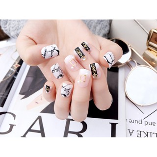 Bộ 24 móng tay giả dáng vuông đính đá và vẻ gel loang cực kute cho mấy nàng + tặng kèm keo dáng móng