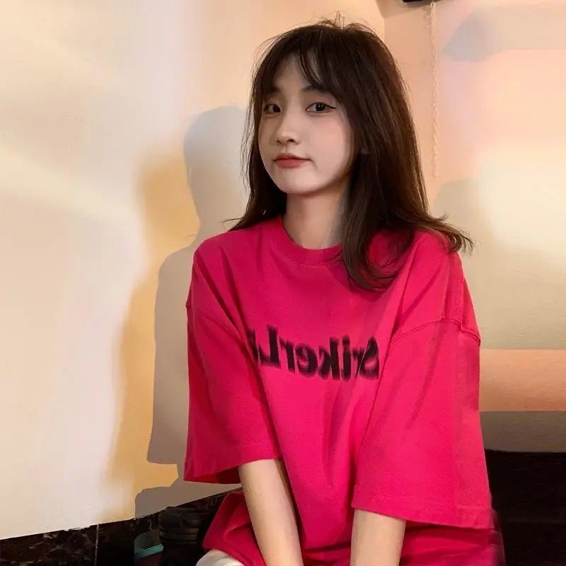 Áo Thun Cotton Tay Ngắn Màu Đỏ Hồng Phong Cách Hong Kong Thời Trang Mùa Hè Mới 2022 Dành Cho Nữ