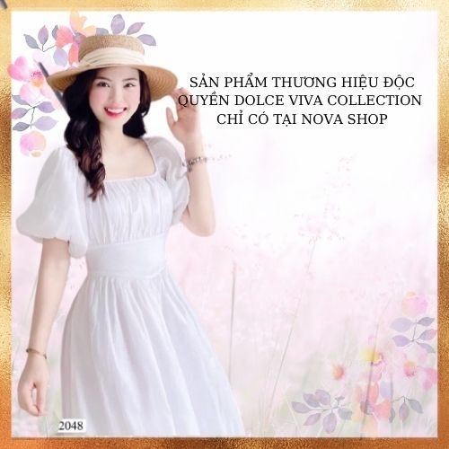 Váy trắng xòe tay bồng V2048 - Đầm thương hiệu DOLCE VIVA COLLECTION ( kèm ảnh thật )