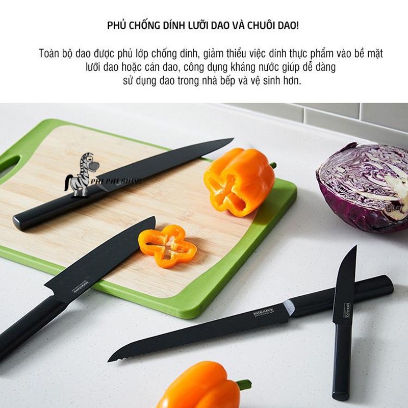 Dao thái chống dính Lock&Lock Santoku , Chef , Paring , Bread Knife đúc nguyên khối CKK311 CKK312 CK