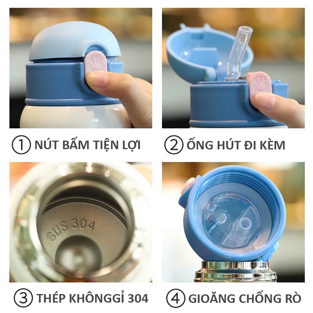 Bình giữ nhiệt cho bé 400ml bằng thép không gỉ 304 an toàn sức khỏe giữ nhiệt 10 tiếng tặng kèm túi tiện lợi