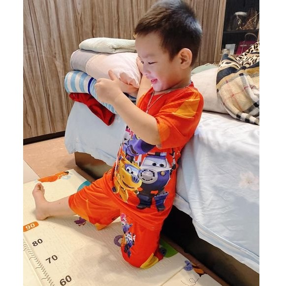 Đồ bộ bé trai thun lạnh mềm mịn, co giãn tốt 3D cộc tay in hình Đội Bay Siêu Đẳng cho bé trai size10 - 50kg