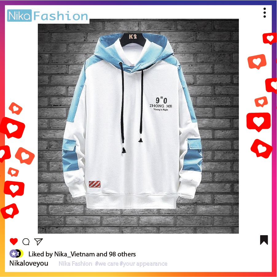 Nikafashion Áo Hoodie Nón Unisex Nam Nữ Chất Vải Nỉ Freesize 1 kích cỡ Form Dáng Rộng Dưới 65kg Mặc Đẹp Z.H.O.N.G.M.R