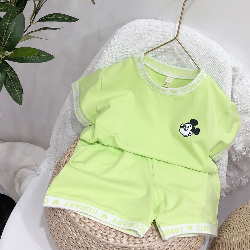 Bộ Cộc Tay Cho Bé In Hình Mickey Dễ Thương, Bộ Cộc Tay Bé Gái, Trai Mặc Đều Xinh - Sâu Shop Thời Trang Trẻ Em