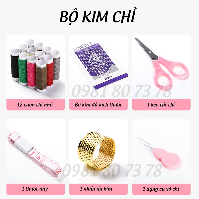 Bộ Hộp Kim Chỉ May Vá Cao Cấp (Loại 12 cuộn chỉ)