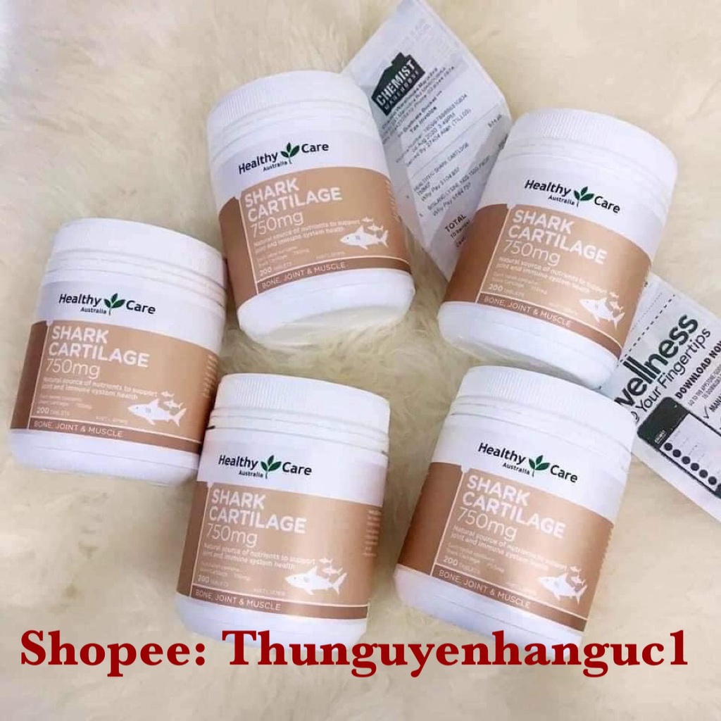 Viên uống sụn vi cá mập healthy care shark cartilage 750g 200 viên úc, hỗ trợ giảm đau xương khớp