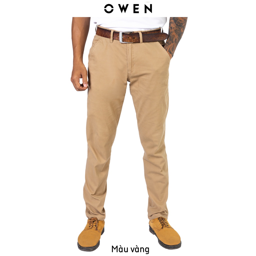 quần kaki nam OWEN chuẩn hãng màu vàng, chất kaki cotton cao cấp, co giãn, form đứng dáng ôm nhẹ trẻ trung, năng động