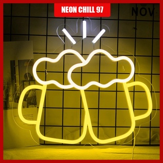 Đèn neon hình cốc bia | Vàng, Trắng | 30 x 25 cm | Neon decor quán bia | Trang trí quán nhậu | Neon Chill 97