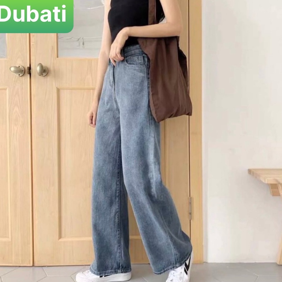 QUẦN BAGGY JEAN NỮ CHẤT BÒ ĐEN XÁM XANH ỐNG SUÔNG RỘNG DÀI LƯNG CAO NÂNG MÔNG PHONG CÁCH SÀNH ĐIỆU - DUBTI FASHION