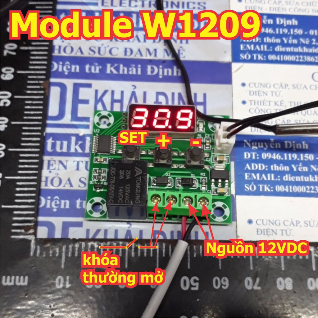 module khống chế nhiệt độ XH-W1209 full đầu dò, relay, led hiển thị, 3 nút kde3635