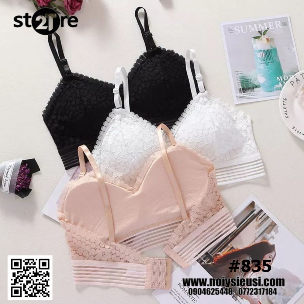 Áo lót bralette ren hoa phối viền sọc mouse mõng cài sau 3 móc khoá 835
