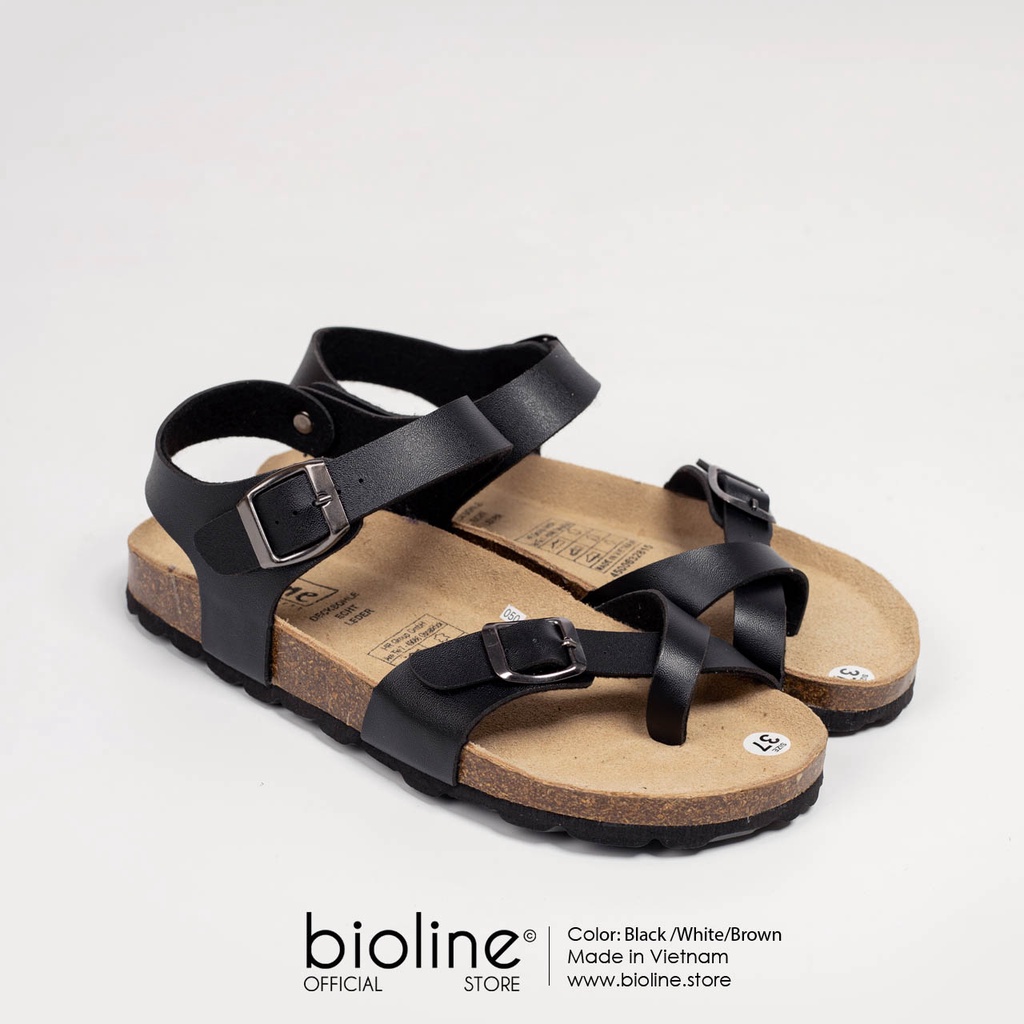 Sandals đế trấu da bò thật BIRKEN unisex nam nữ,  dép xăng đan quai hậu học sinh đi học chính hãng BIOLINE - D14