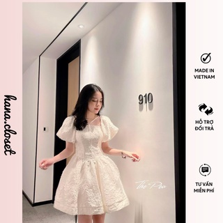 Đầm trắng gấm hoa nổi đầm phù hợp đi chơi đi dự tiệc đi làm rất duyên dáng