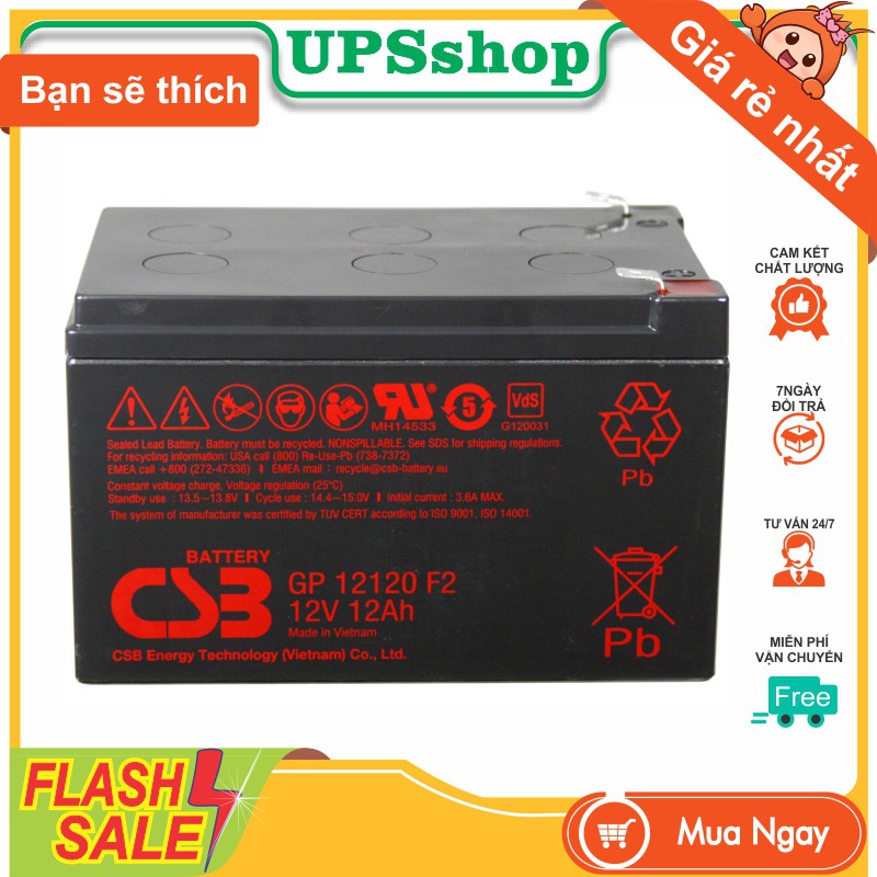 Bình Ắc Quy 12V 12ah chính hãng CSB bảo hành dùng cho bộ lưu điện UPS