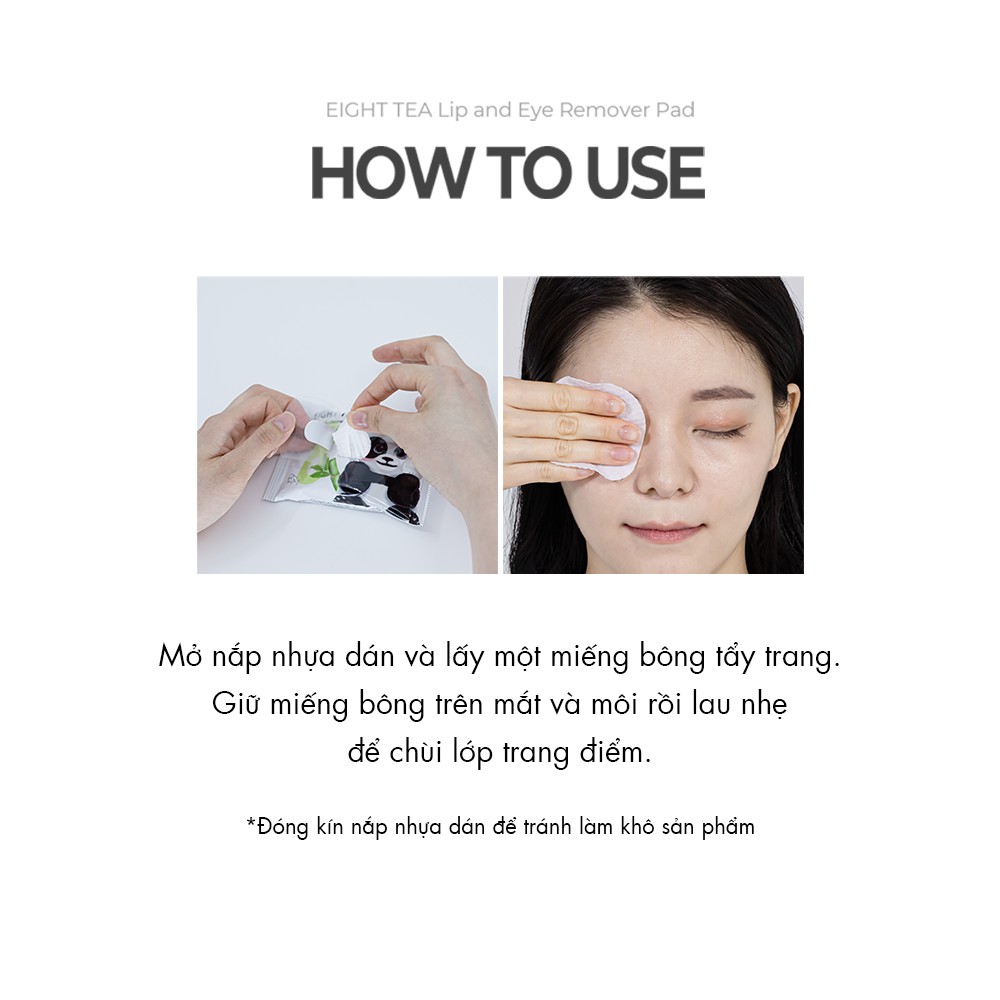 Khăn Uớt BOM Eight Tea Lip &amp; Eye Remover Pad 8 Loại Trà Tẩy Trang Mắt và Môi 30 Miếng 55g