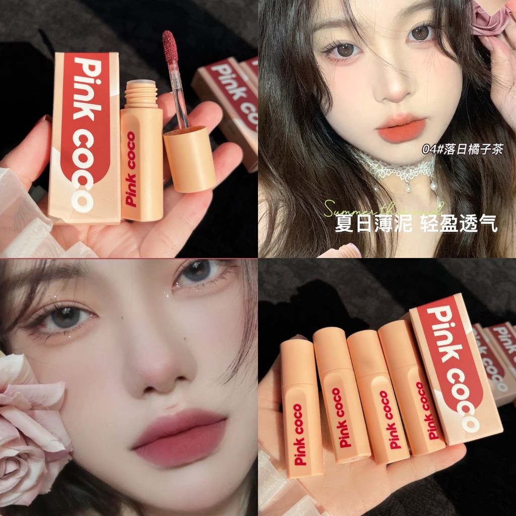 ✨✨pink coco Son Môi Dạng Lỏng Chống Dính Cốc Không Phai Màu Thiết Kế Vỏ Màu Vàng Thời Trang