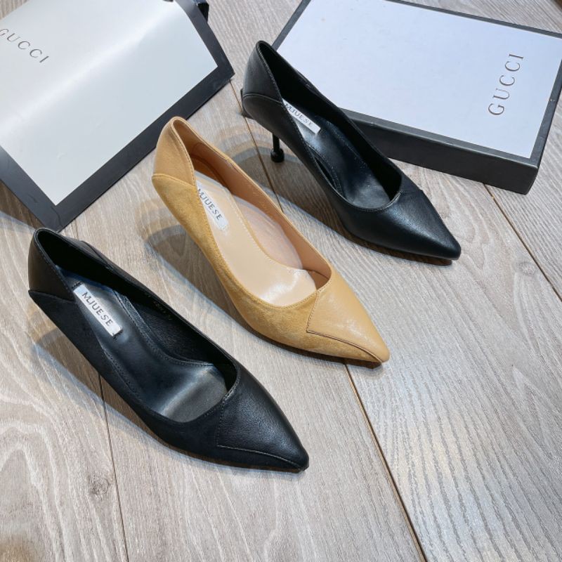 X(ẢNH THẬT) Giày Cao Gót 7p Da Lộn Pha Da Mềm Êm Fullbox Cao Cấp