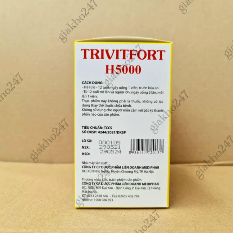 TRIVITFORT H5000 giúp bổ sung vitamin B1, B6, B12 cho cơ thể HỘP 100 VIÊN