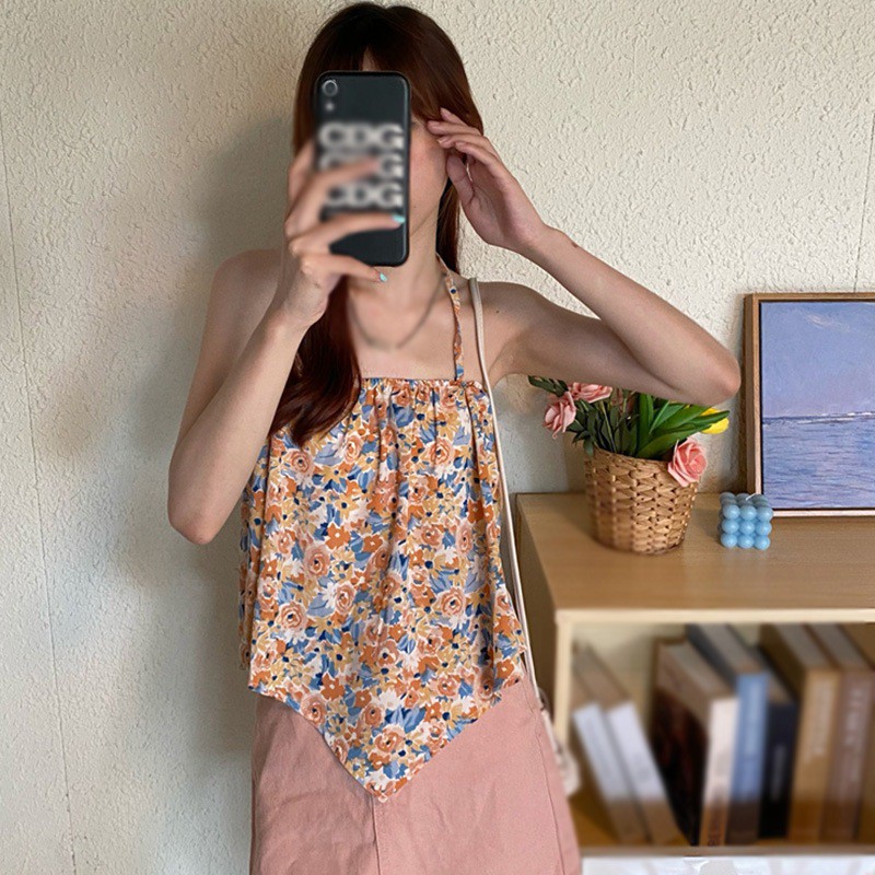 Áo Croptop Hai Dây Hở Lưng In Họa Tiết Hoa Phong Cách Hàn Quốc Ngọt Ngào Cho Nữ | BigBuy360 - bigbuy360.vn