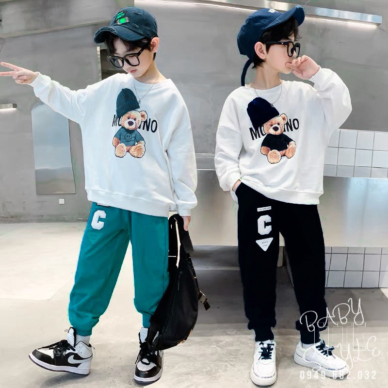 Bộ quần áo thu đông dài tay 14-45kg cho bé trai từ 4-14 tuổi. Thiết kế đẹp, năng động. Hàng may kỹ. B30