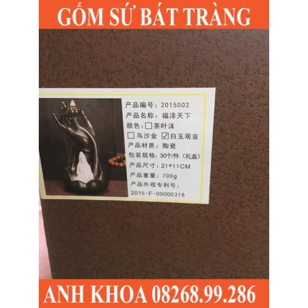 Thác khói Phật Thủ Quan Âm trắng tặng 10 nụ - Gốm sứ Bát Tràng Anh Khoa