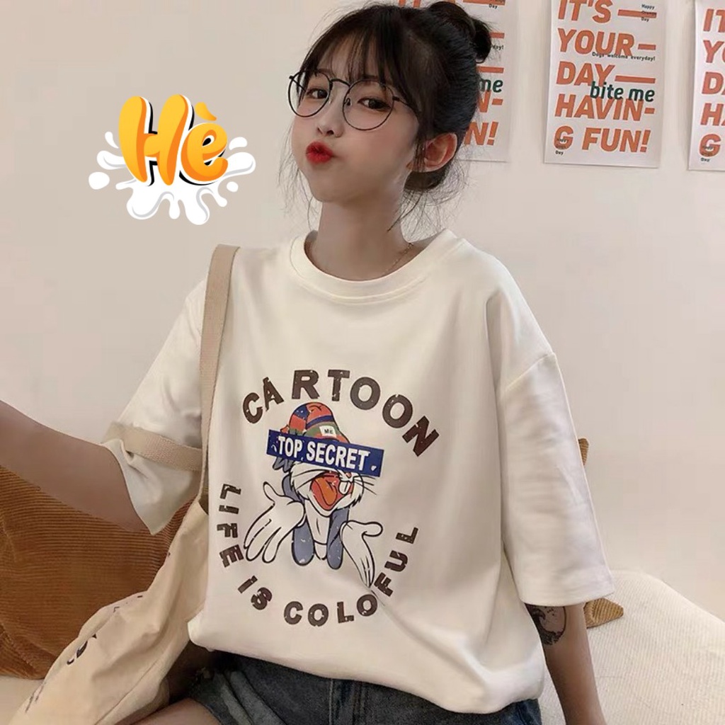 [SIÊU PHẨM HÀNG HÈ, KÈM QUÀ XINH] ÁO THUN, ÁO PHÔNG NAM NỮ CARTOON TAY LỠ FORM RỘNG 2 MÀU TRẮNG BE SIÊU IÊU TEENS FASHIO