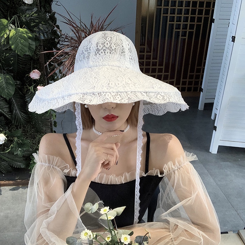 Nón Tai Bèo Phối Lưới Mỏng Vành Rộng Thời Trang Xinh Xắn Cho Nữ