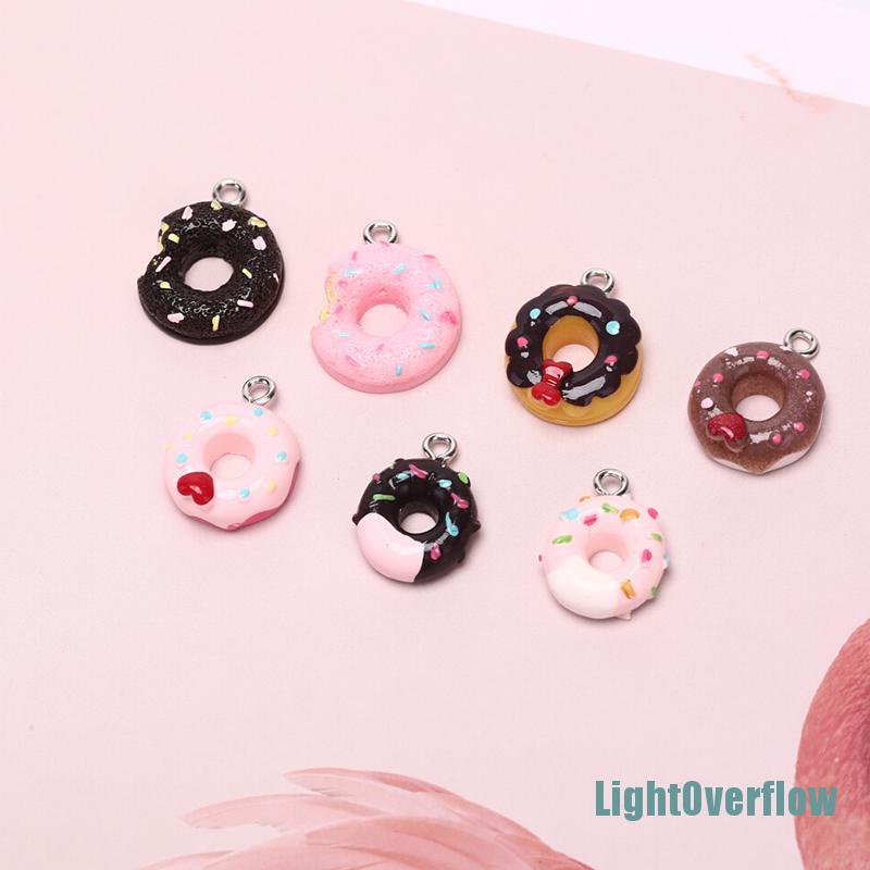 Set 10 Mặt Dây Chuyền Hình Bánh Donut Bằng Nhựa Resin DIY