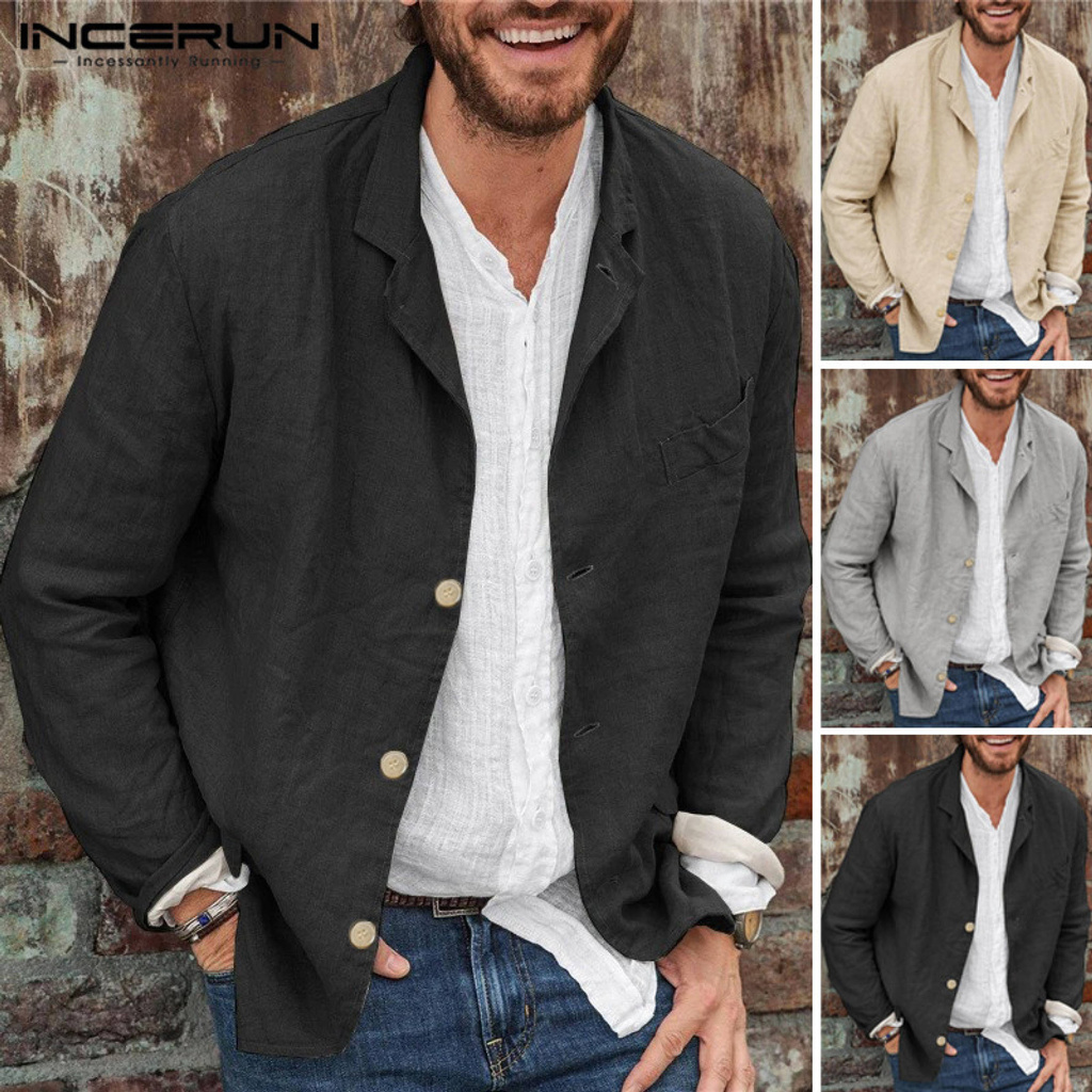 Áo khoác blazer nam chất linen dày dặn lịch lãm INCERUN thích hợp nam công sở văn phòng-168