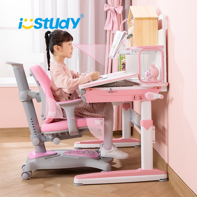 i-STUDY - Bộ bàn và ghế học sinh thông minh chống gù chống cận chính hãng i-STUDY V105/C10, Tặng: Áo ghế, bộ xếp hình