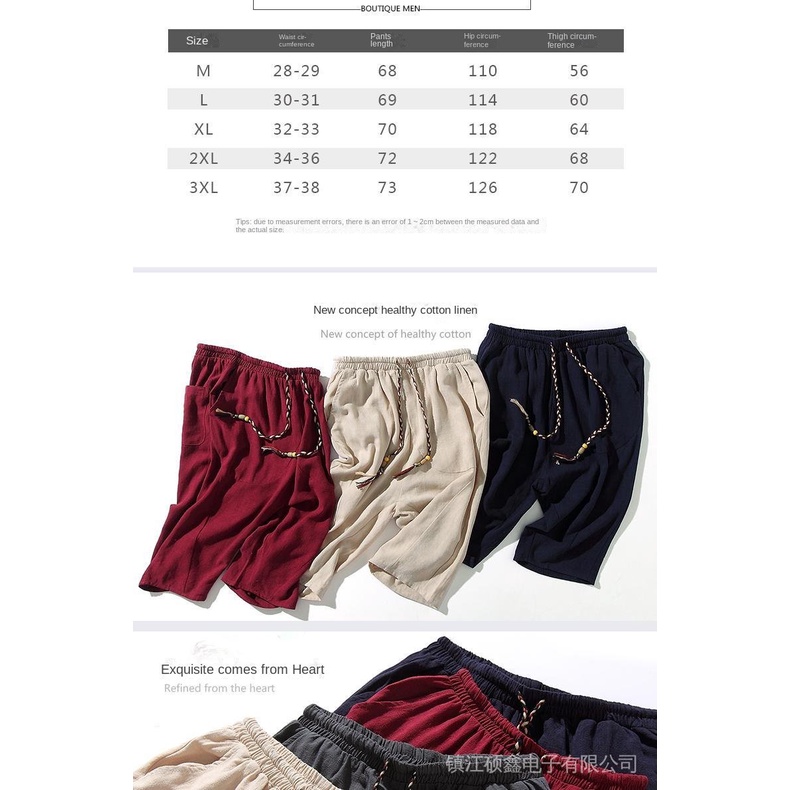 Quần Lửng Cotton Lanh Mỏng 6 Tấc Dáng Rộng Phong Cách Trung Hoa Cho Nam 7-Quarter