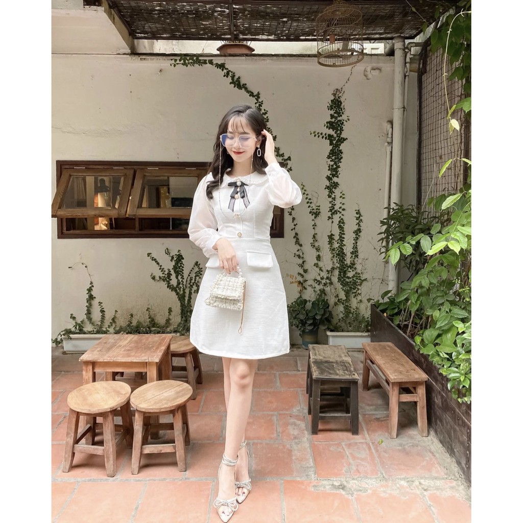 [có video và ảnh thật] Đẩm dự tiệc nữ màu trắng dễ thương mặc dự tiệc dạo phố cực xinh mã [VAI BỐ | BigBuy360 - bigbuy360.vn