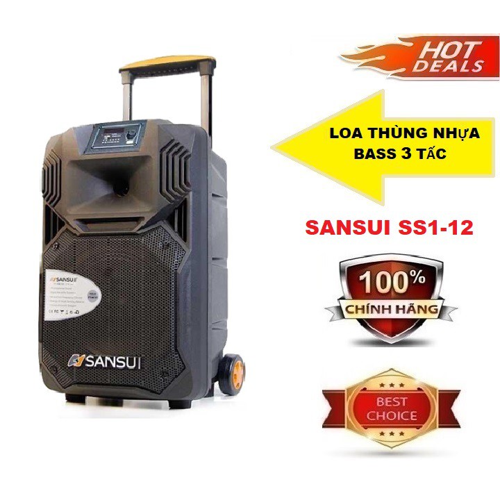 Loa kéo di động Sansui SS1-12 ( Đời Mới ), Loa Công Suất Lớn bass 3 tấc hát karaoke gia đình + Tặng kèm 2 micro