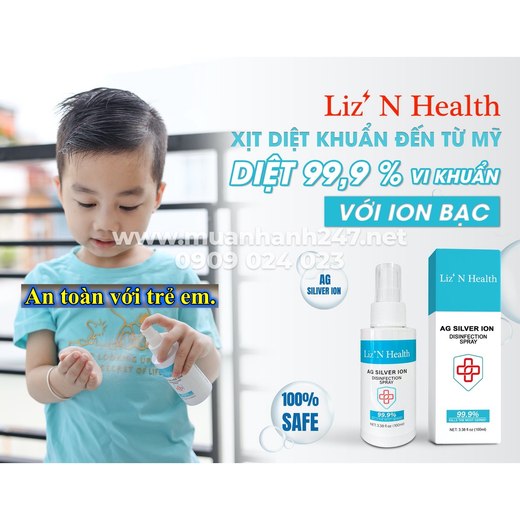 DUNG DỊCH xịt kháng khuẩn Nano bạc 100ml - Nano silver - Liz'N Health Hàng chính hãng Mỹ